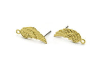 Brass Wing Earring, 6 Raw Brass Wing Stud Earrings With 1 Loop, Findings (22x9x1.5mm) A1299