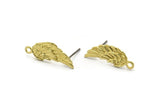 Brass Wing Earring, 6 Raw Brass Wing Stud Earrings With 1 Loop, Findings (22x9x1.5mm) A1299