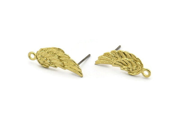 Brass Wing Earring, 6 Raw Brass Wing Stud Earrings With 1 Loop, Findings (22x9x1.5mm) A1299