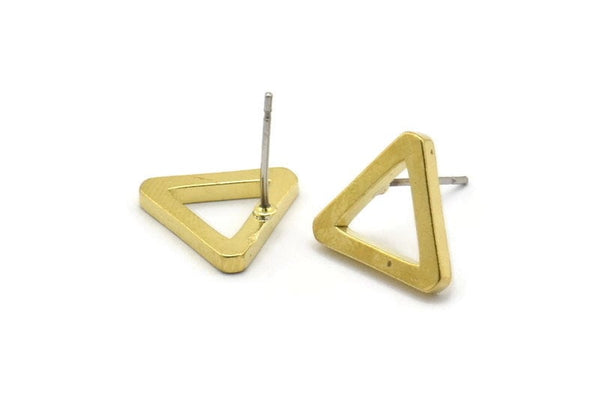 Brass Triangle Earring, 10 Raw Brass Triangle Stud Earrings (14x2mm) D0018 A2195