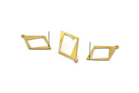 Brass Diamond Earring, 8 Raw Brass Rhombus Stud Earrings With 1 Loop (23x16x0.80mm) D1052 A1272