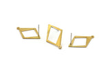 Brass Diamond Earring, 8 Raw Brass Rhombus Stud Earrings With 1 Loop (23x16x0.80mm) D1052 A1272