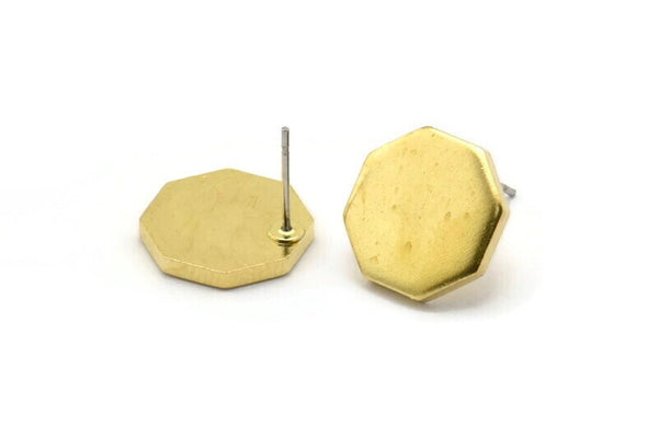 Brass Hexagon Earring, 6 Raw Brass Hexagon Stud Earrings (14x2mm) D1190 A1223