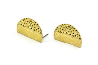 Semi Circle Earring, 6 Textured Raw Brass Half Moon Stud Earrings (26.5x17.5x0.65mm) D957 A1229