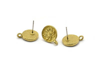 Brass Sunflower Earring, 4 Raw Brass Sunflower Stud Earrings With 1 Loop (12mm) N1038