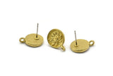 Brass Sunflower Earring, 4 Raw Brass Sunflower Stud Earrings With 1 Loop (12mm) N1038