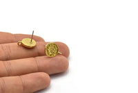 Brass Sunflower Earring, 4 Raw Brass Sunflower Stud Earrings With 1 Loop (12mm) N1038