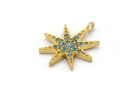Gold North Star Charms, 2 Gold Plated Brass North Star Charms With 1 Loop, Pendants, Earring Findings (23x20mm) SY0173