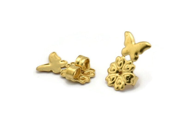 Brass Butterfly Stopper, 50 Raw Brass Flower Earring Back Stopper, Earring Stud Back Stoppers (16x9mm) D1058