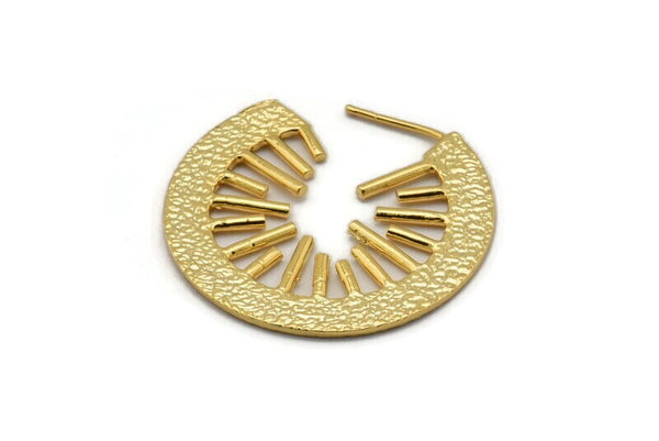 Gold Earring Findings, 2 Textured Gold Plated Brass Stud Earrings (36x33mm) N1025 Q0956