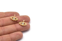 Brass Eye Charm, 4 Raw Brass Eye Shaped Charms With 1 Loop, CZ Pave Charm, Pendants, Earring Findings, Zircon Beads (14x17mm) SY0248