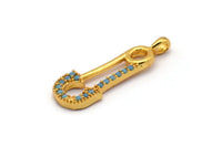Gold Brooch Pin Charms, 4 Gold Plated Brass Brooch Pin Shaped Charms With 1 Loop, Pendants, Earring Findings (26x8mm) SY0119