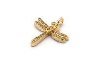Gold Dragonfly Charms, 2 Gold Plated Brass Dragonfly Charms With 1 Loop, Pendants, Earring Findings (19x17mm) SY0143