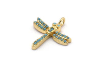 Gold Dragonfly Charms, 2 Gold Plated Brass Dragonfly Charms With 1 Loop, Pendants, Earring Findings (19x17mm) SY0143