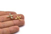 Gold Dragonfly Charms, 2 Gold Plated Brass Dragonfly Charms With 1 Loop, Pendants, Earring Findings (19x17mm) SY0143