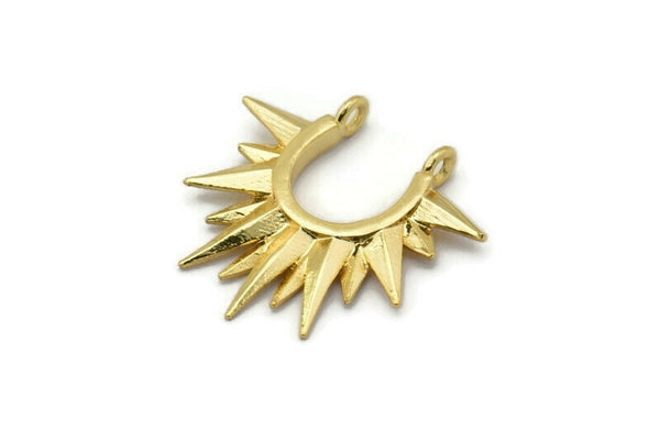 Gold Sunny Pendant, 2 Gold Plated Brass Sunny Ethnic Pendants With 2 Loops, Findings, Charms (24x24x2.5mm) BS 2054 Q0555