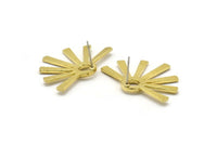 Brass Sun Earring, 2 Raw Brass Textured Sunny Stud Earrings With 1 Loop (34x24x2.2mm) E208 A1288