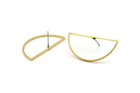Semi Circle Earring, 12 Raw Brass Semi Circle Stud Earrings (30x15x0.80mm) D1280 A1227