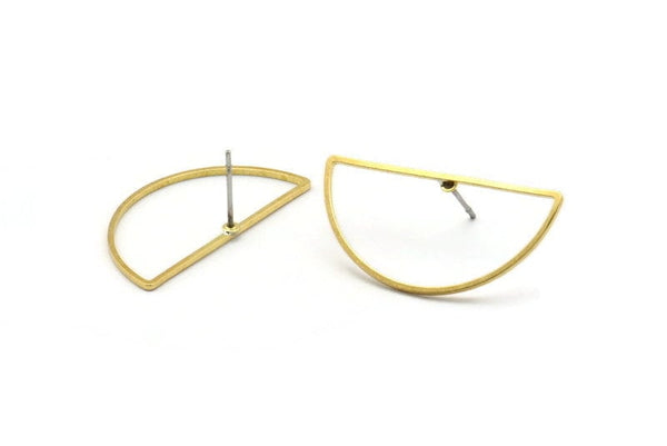 Semi Circle Earring, 12 Raw Brass Semi Circle Stud Earrings (30x15x0.80mm) D1280 A1227