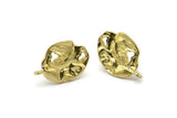 Brass Irregular Earring, 4 Raw Brass Irregular Stud Earrings With 1 Loop (19x13mm) N1957