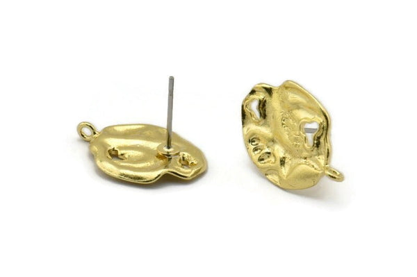 Brass Irregular Earring, 4 Raw Brass Irregular Stud Earrings With 1 Loop (19x13mm) N1957