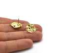 Brass Irregular Earring, 4 Raw Brass Irregular Stud Earrings With 1 Loop (19x13mm) N1957