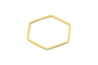 Gold Hexagon Charm, 12 Gold Tone Brass Hexagon Ring Charms, Connectors (30x1mm) D1554