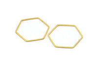 Gold Hexagon Charm, 12 Gold Tone Brass Hexagon Ring Charms, Connectors (30x1mm) D1554