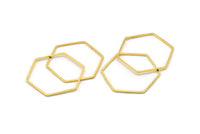 Gold Hexagon Charm, 12 Gold Tone Brass Hexagon Ring Charms, Connectors (30x1mm) D1554