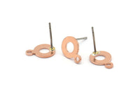 Copper Circle Earring, 12 Raw Copper Circle Stud Earrings With 1 Loop (11x8x0.80mm) M011 A1500