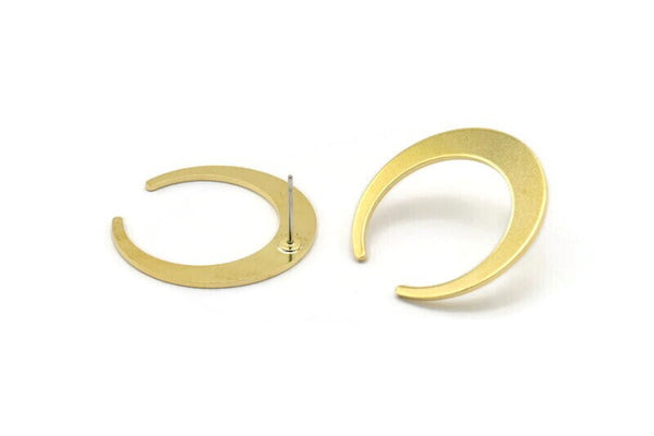 Brass Moon Earring, 6 Raw Brass Crescent Moon Stud Earrings (28.5x27.5x5x1mm) E014 A1281