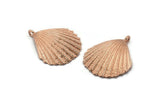 Rose Gold Shell Charm, 1 Rose Gold Plated Brass Sea Shell Charm with 1 Loop, Pendants, Charms, Findings (34x29mm) E285 Q0537