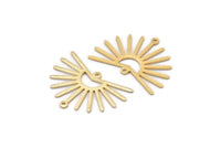 Gold Sun Charm, 4 Textured Gold Plated Brass Sun Charms With 2 Loops (22x30x0.80mm) M02281 H0891