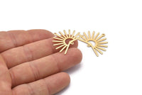 Gold Sun Charm, 4 Textured Gold Plated Brass Sun Charms With 2 Loops (22x30x0.80mm) M02281 H0891