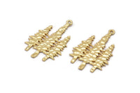 Gold Tree Charm, 2 Gold Plated Brass Tree Charms With 1 Loop, Pendant, Findings (30x21x1mm) N1090 Q0682