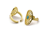 Brass Royal Ring, 2 Raw Brass Royal Rings With 1 Stone Settings - Pad Size 5x3mm N1954