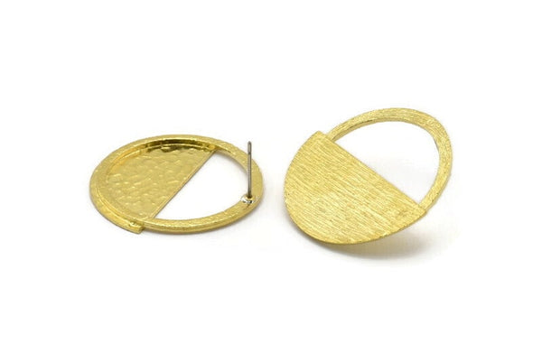 Brass Round Earring, 2 Raw Brass Semi Circle Stud Earrings (31x30mm) N0527