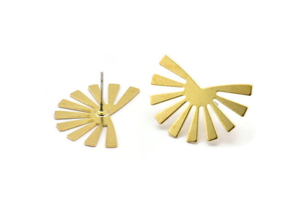 Brass Sun Earring, 8 Raw Brass Rising Sun Flag Stud Earrings (25x17x0.60mm) D945 A1244