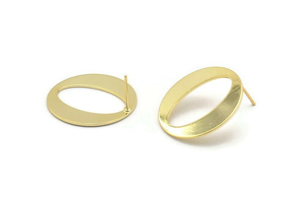 Gold Round Earring, 4 Gold Plated Brass Circle Stud Earrings (25x0.80mm) D1109 A1256