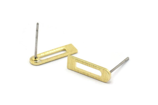 Stud Earring - 12 Textured Raw Brass Stud Earrings (14x4x0.80mm) M02693 A0072