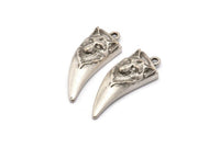 Silver Wolf Charm, Antique Silver Plated Brass Wolf Tooth Charms With 1 Loop (32x13mm) N1942 H1503