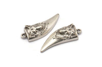 Silver Wolf Charm, Antique Silver Plated Brass Wolf Tooth Charms With 1 Loop (32x13mm) N1942 H1503