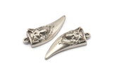 Silver Wolf Charm, Antique Silver Plated Brass Wolf Tooth Charms With 1 Loop (32x13mm) N1942 H1503