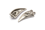 Silver Wolf Charm, Antique Silver Plated Brass Wolf Tooth Charms With 1 Loop (32x13mm) N1942 H1503