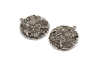Gümüş Yuvarlak Charm, Antik Gümüş Kaplama Pirinç Viking Charm, 1 Döngü, Kolye Uçları, Bulgular (32x29mm) N1939 H1502