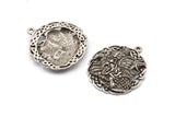 Gümüş Yuvarlak Charm, Antik Gümüş Kaplama Pirinç Viking Charm, 1 Döngü, Kolye Uçları, Bulgular (32x29mm) N1939 H1502