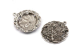 Silver Round Charm, Antique Silver Plated Brass Viking Charm With 1 Loop, Pendants, Findings (32x29mm) N1939 H1502