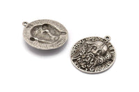 Gümüş Yuvarlak Charm, Antik Gümüş Kaplama Pirinç Viking Charm, 1 Halka, Kolye Uçları, Bulgular (31x28mm) N1941 H1504