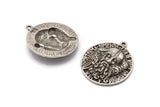 Gümüş Yuvarlak Charm, Antik Gümüş Kaplama Pirinç Viking Charm, 1 Halka, Kolye Uçları, Bulgular (31x28mm) N1941 H1504