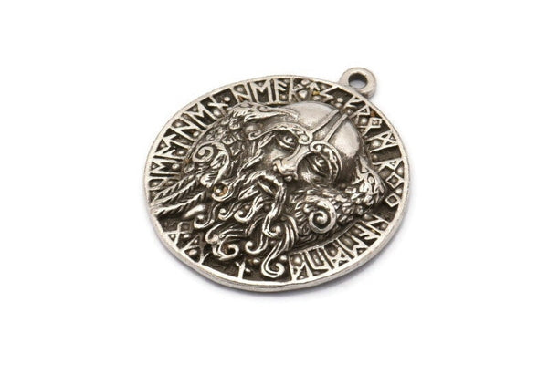 Gümüş Yuvarlak Charm, Antik Gümüş Kaplama Pirinç Viking Charm, 1 Halka, Kolye Uçları, Bulgular (31x28mm) N1941 H1504